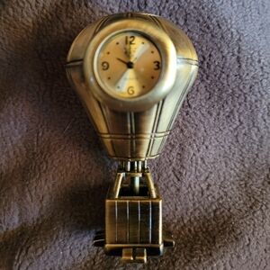 Vintage Miniature Quartz Antique Brass Hot Air Balloon Design Desk Clock